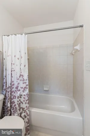 a bathroom with a shower and a toilet