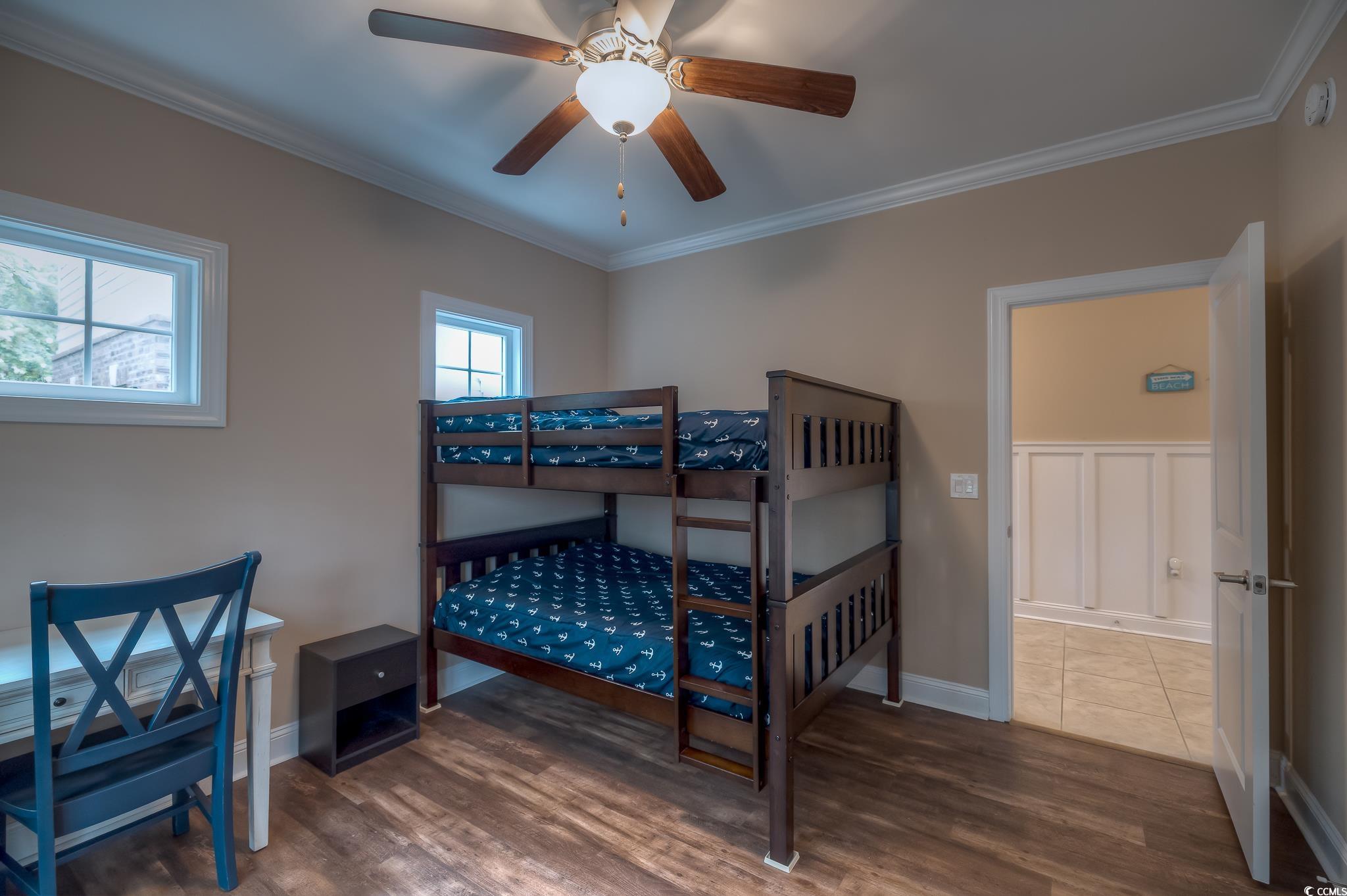 103 Charles Towne Lane Murrells Inlet, SC 29576 - Photo 19 of 23 Bedroom featuring ornamental molding, wood finished floors, and ceiling fan