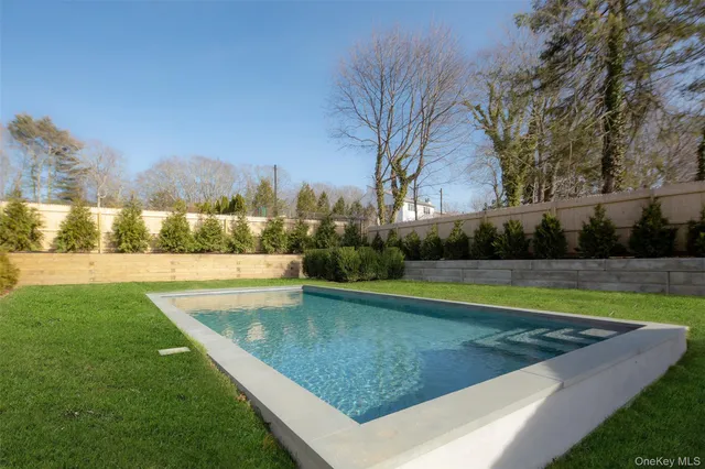 a view of a swimming pool with a yard