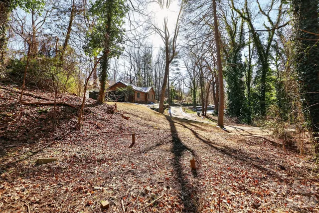 a view of a backyard with snow on the road