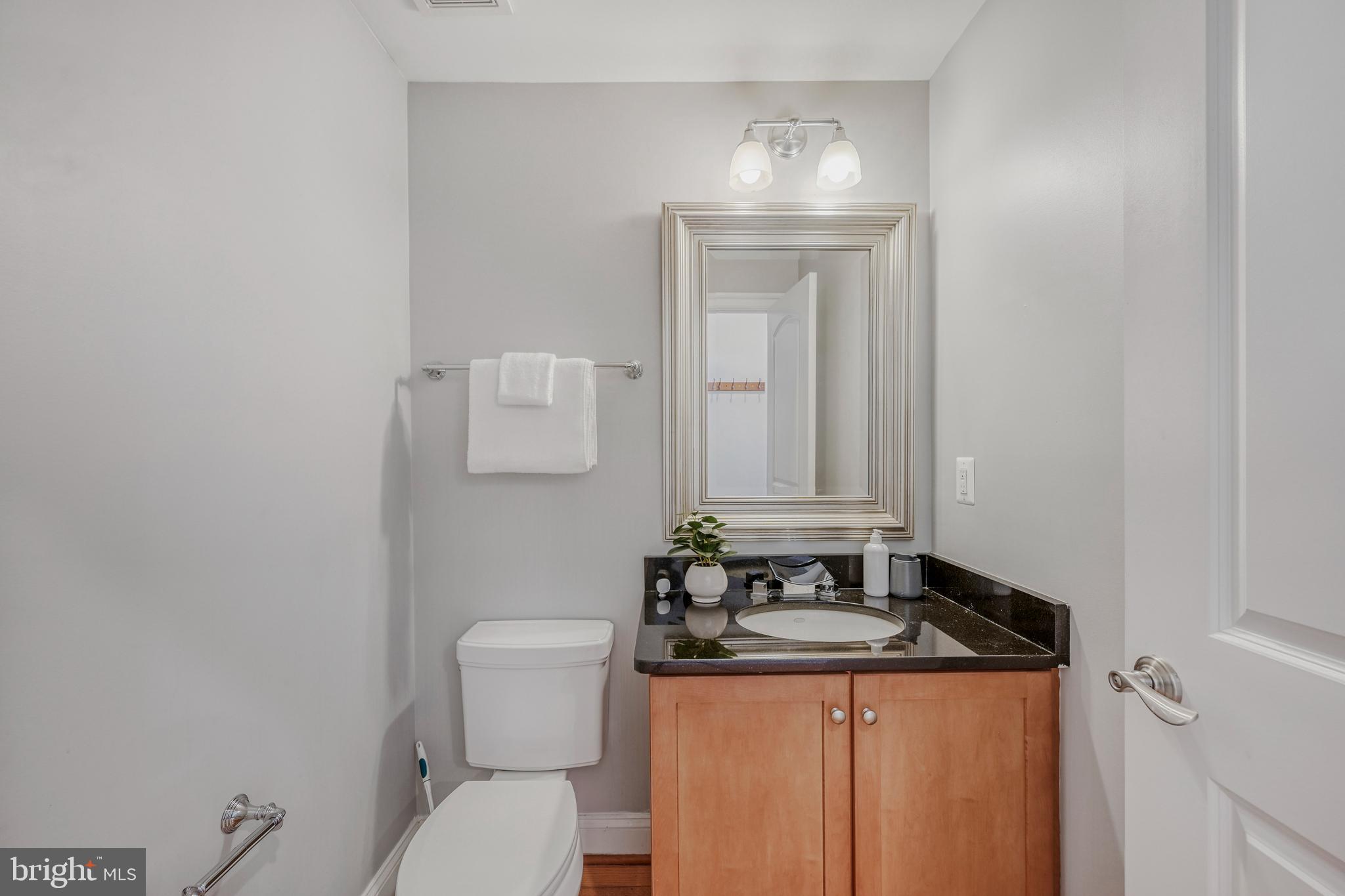 900 Valencia Court, Unit 188 Baltimore, MD 21230 - Photo 18 of 46 a bathroom with a granite countertop sink and a toilet