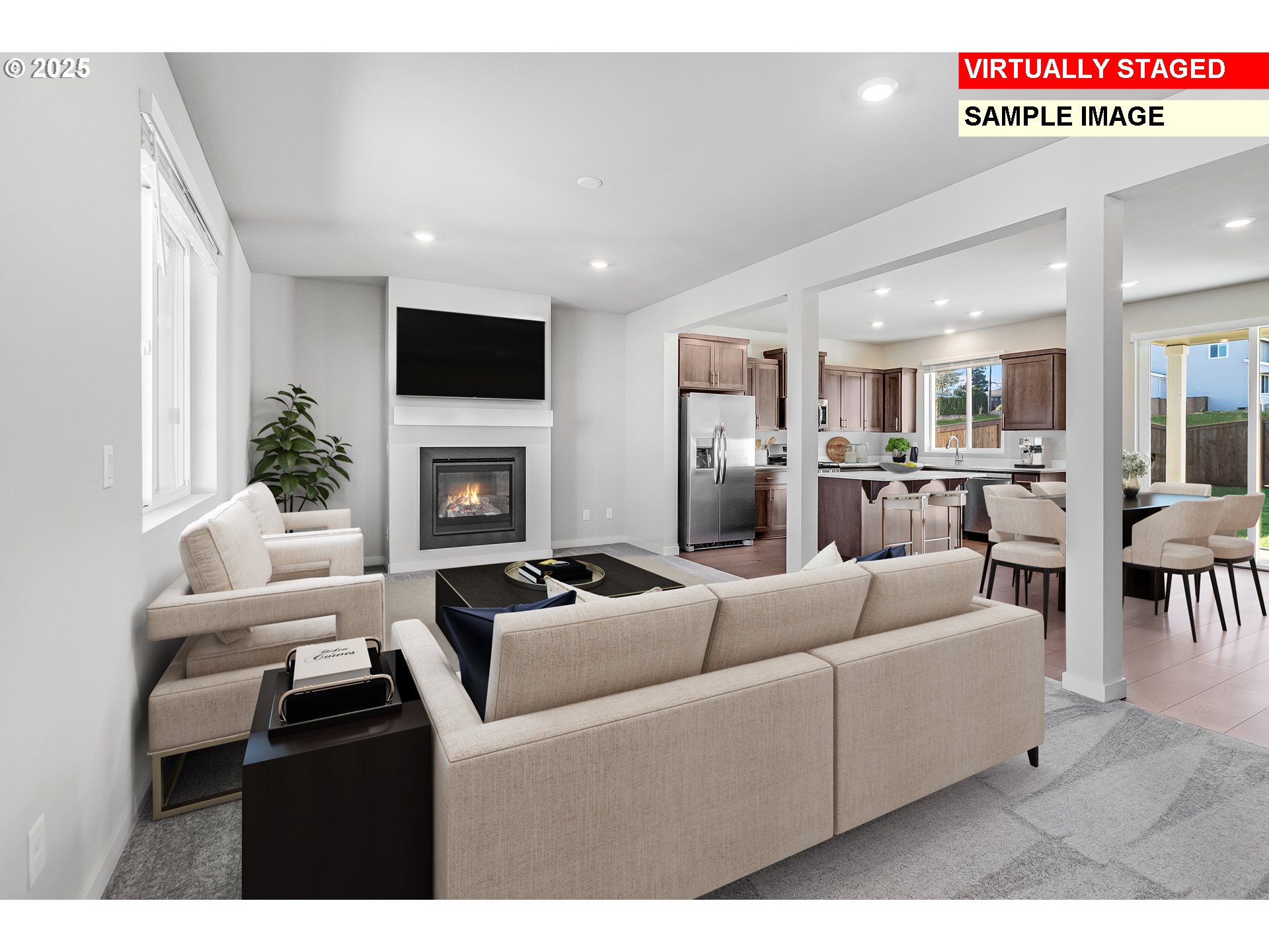 3250 Misty Lane Forest Grove, OR 97116 - Photo 5 of 23 a living room with furniture a flat screen tv and a fireplace