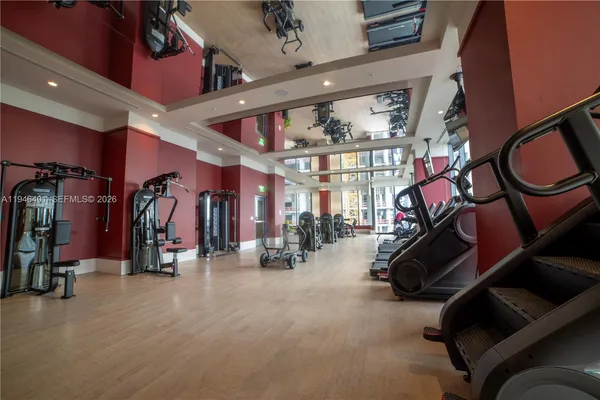 a view of a room with gym equipment