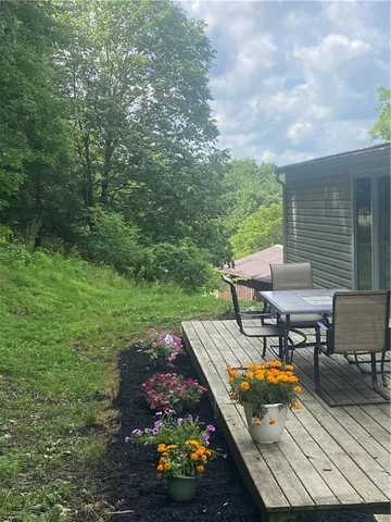 an outdoor space with furniture