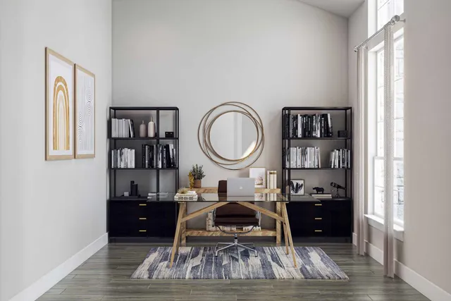 a living room with furniture a rug and a window
