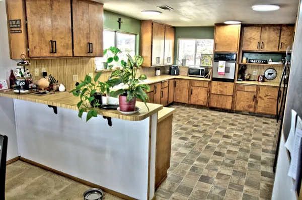 a view of a living room with furniture and a potted plant