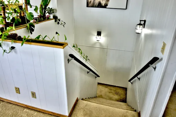 a view of balcony with wooden floor