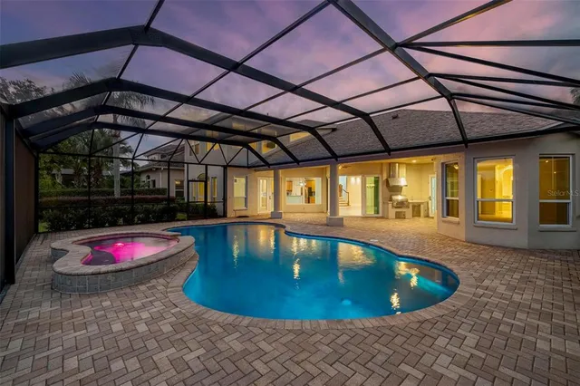 a view of a lake with wooden floor and city view