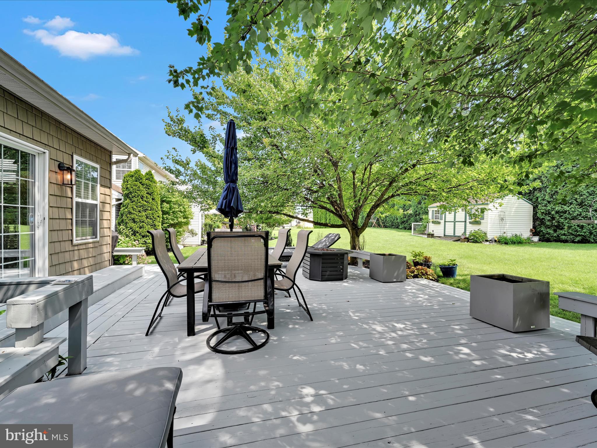 2518 Jacob Drive Reading, PA 19608 - Photo 39 of 41 a view of a patio with table and chairs potted plants and a large tree