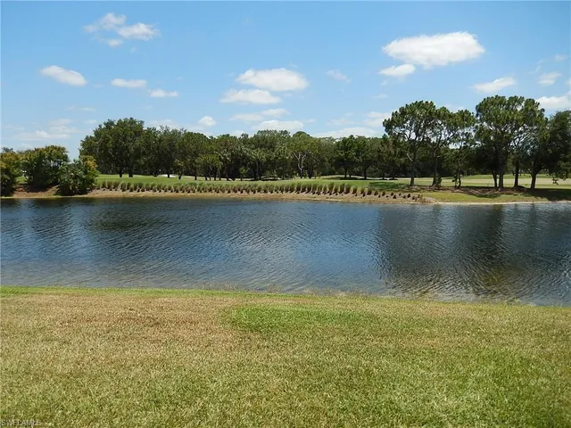 a view of a lake with a yard