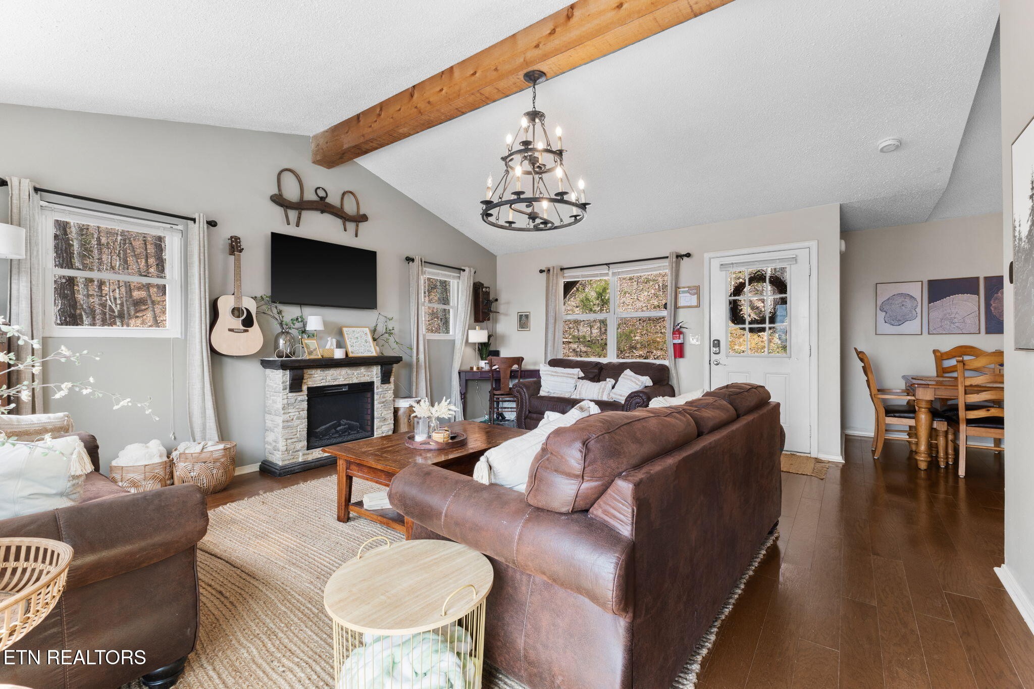 1115 Red Maple Lane Sevierville, TN 37876 - Photo 20 of 55 a living room with furniture a fireplace and a flat screen tv