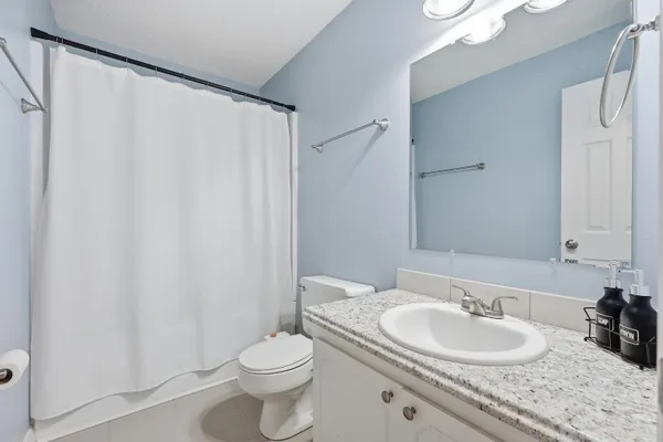 a bathroom with a sink a toilet and a mirror