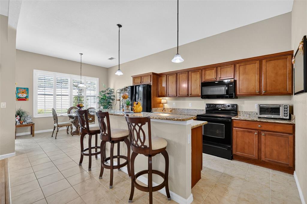 12103 Southeast 176th Loop Summerfield, FL 34491 - Photo 14 of 25 a kitchen with stainless steel appliances granite countertop a stove a sink a microwave and a refrigerator