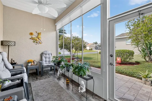 a view of a porch with furniture