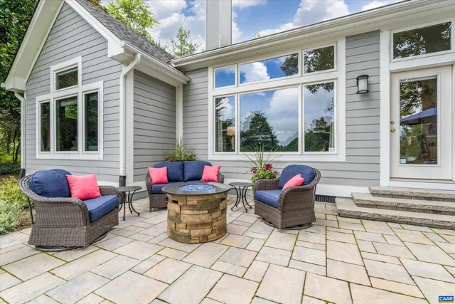 a view of an ocean and a yard