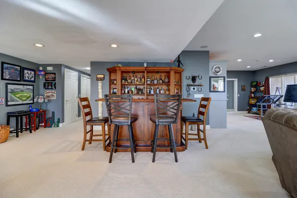 a view of a dining area with furniture