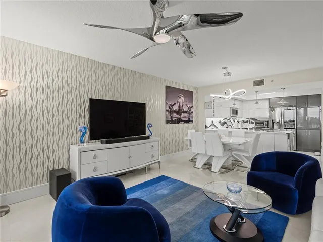 a view of livingroom with stainless steel appliances