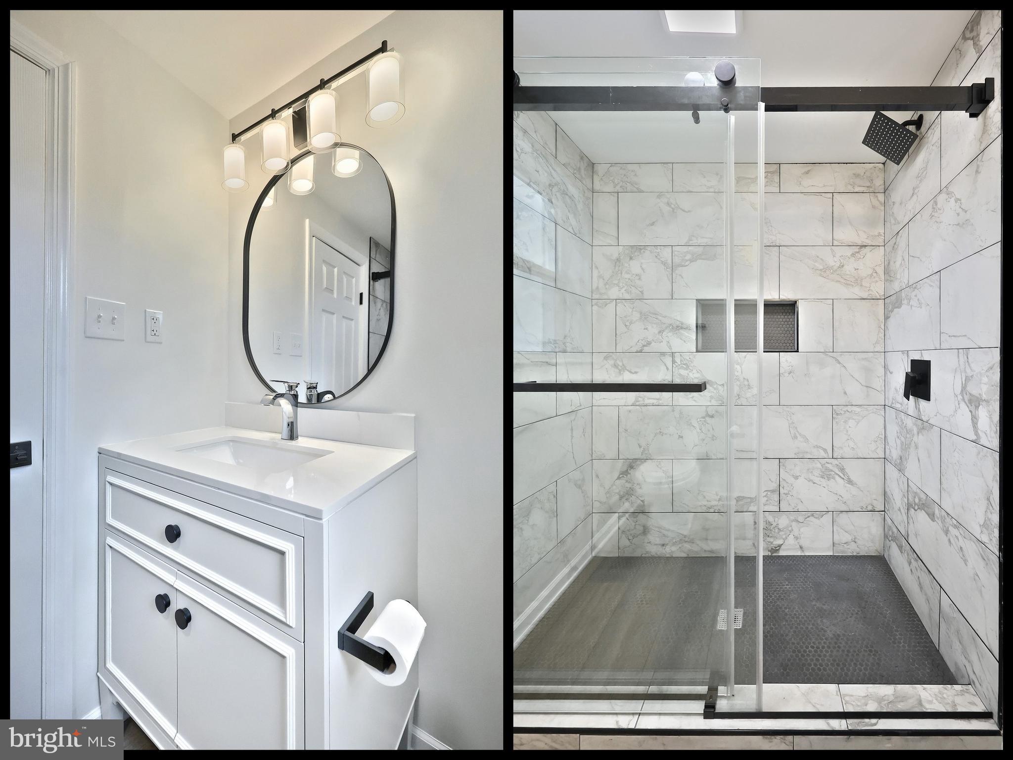 3641 River Road Conestoga, PA 17516 - Photo 33 of 61 a bathroom with a sink a mirror and shower