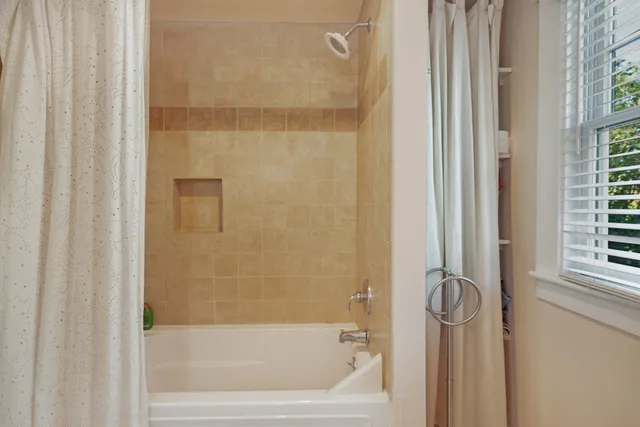 a bathroom with a bathtub