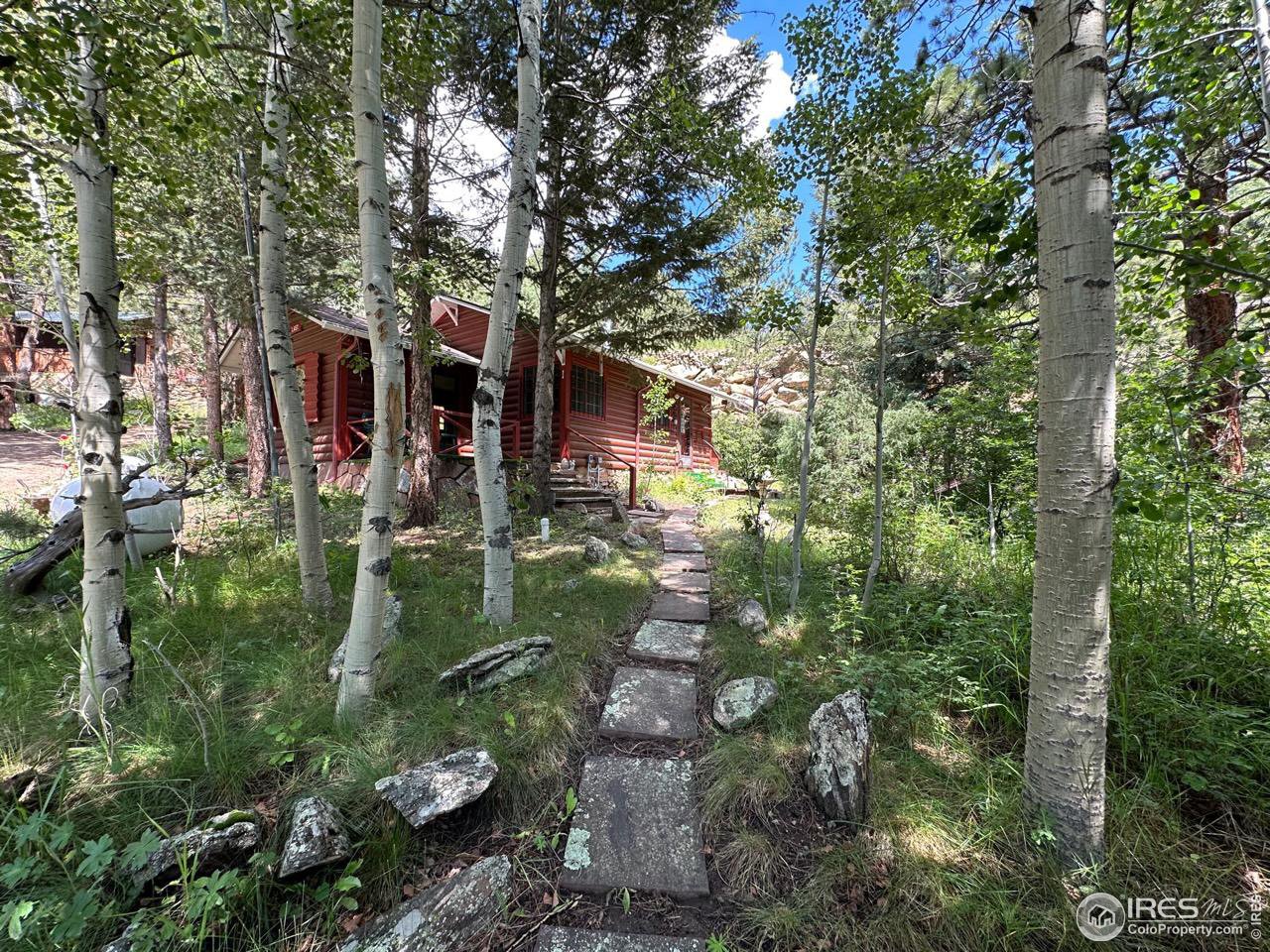 414 Riverside Drive Lyons, CO 80540 - Photo 1 of 23 a backyard of a house with lots of plants and trees