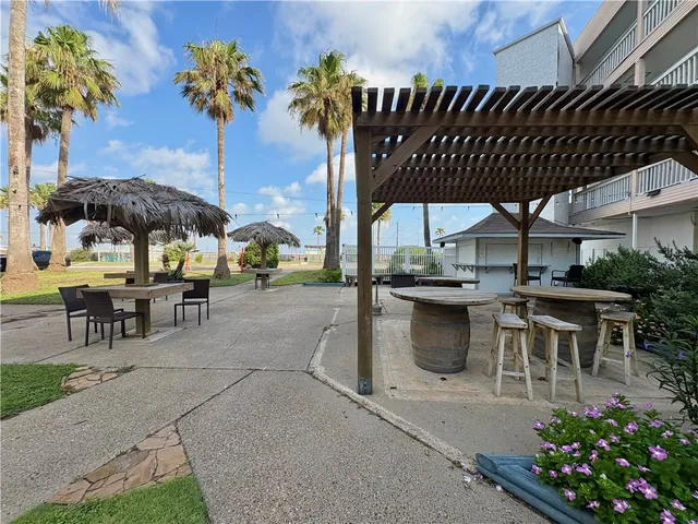 a view of a bench in patio
