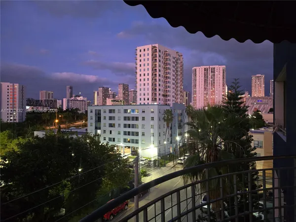a city view with tall buildings