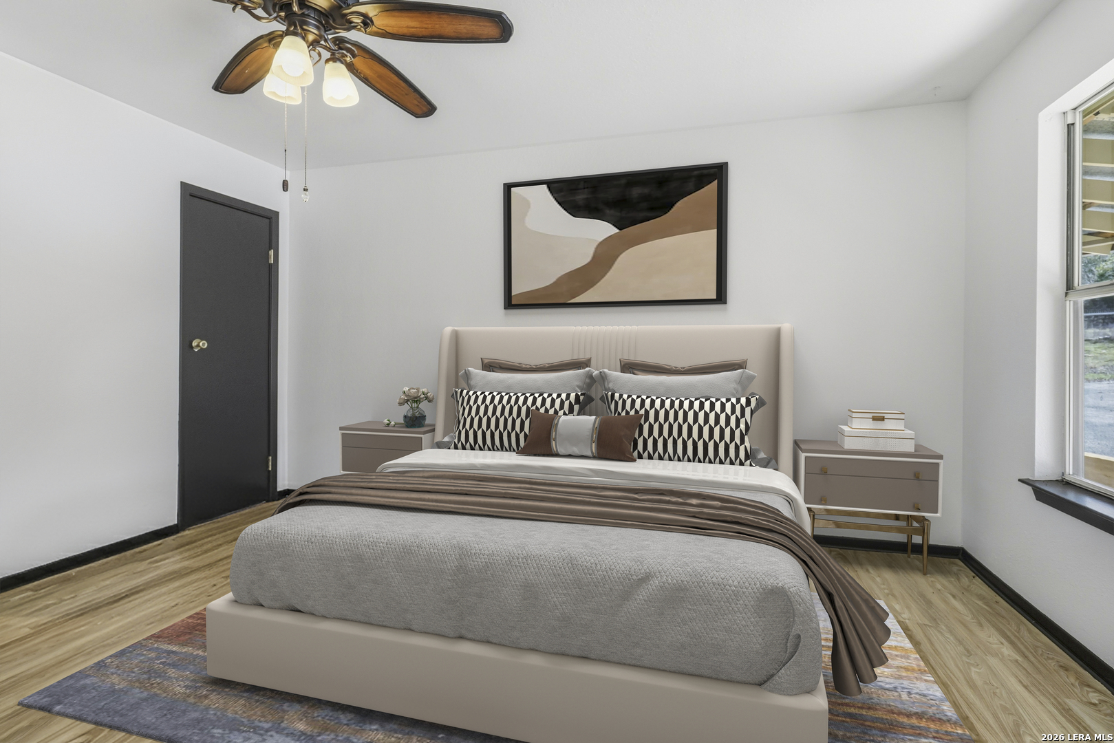 226 Shearer Road Bulverde, TX 78163 - Photo 11 of 27 a bedroom with a bed and a chandelier