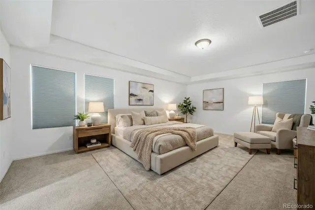 a bedroom with bed and a couch