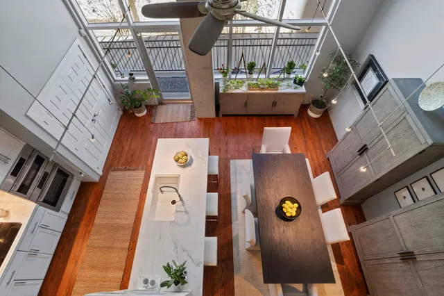 a view of a balcony and furniture