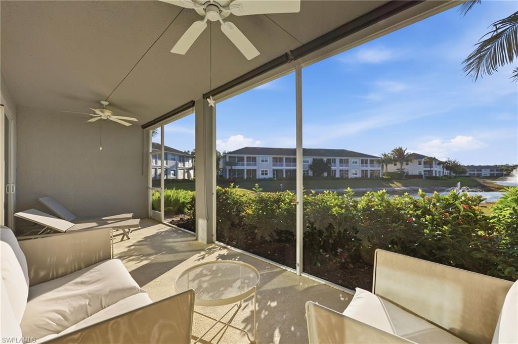 6980 Avalon Circle, Unit 1102 Naples, FL 34112 - Photo 15 of 24 Sunroom / solarium featuring a ceiling fan, a patio area, and an outdoor living space