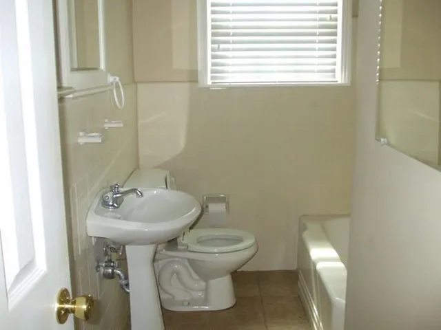 a bathroom with a sink toilet and a mirror