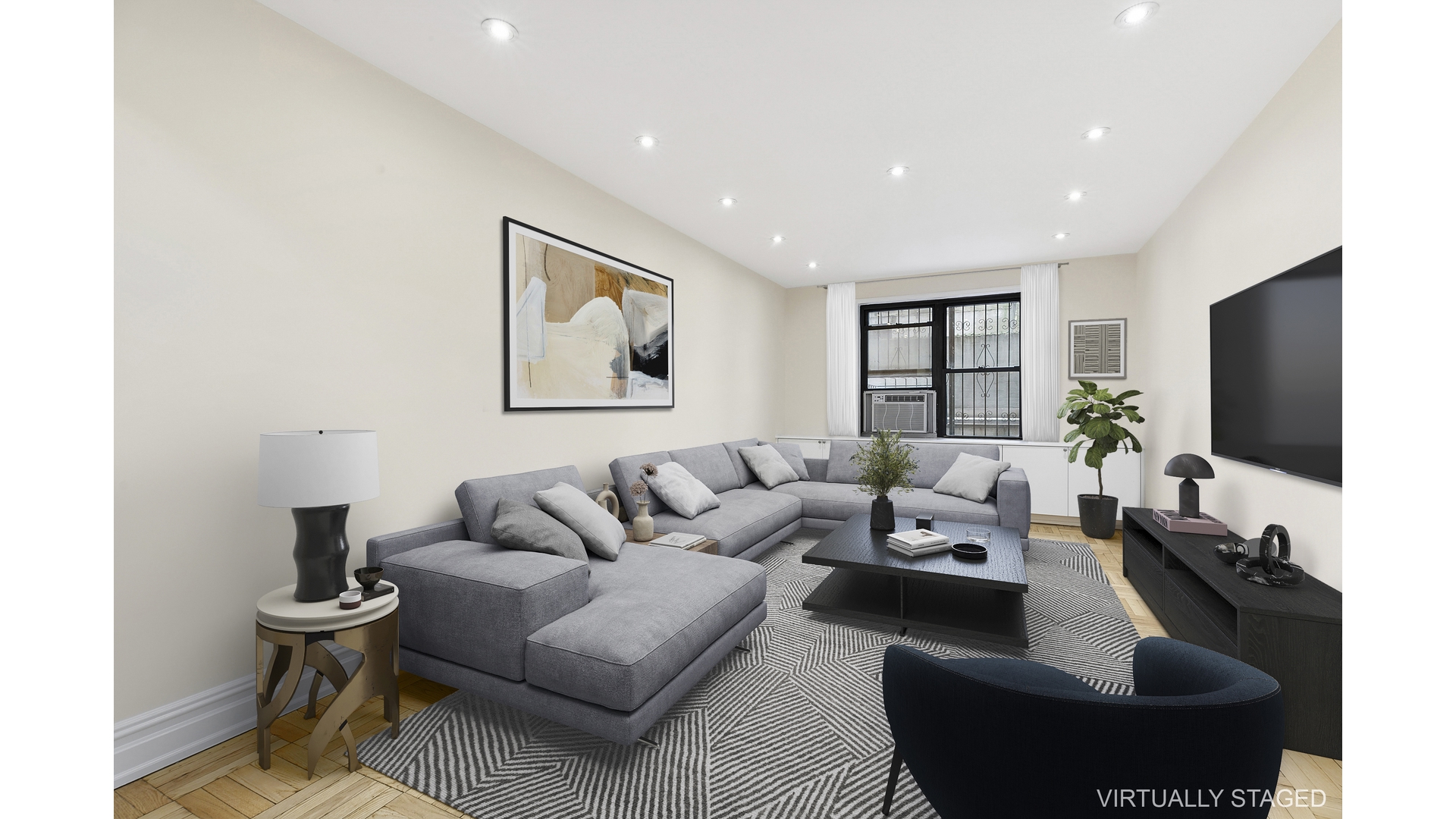 345 Riverside Drive, Unit 1E Manhattan, NY 10025 - Photo 1 of 15 a living room with furniture and a flat screen tv