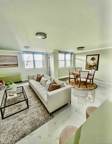 a living room with furniture and a rug