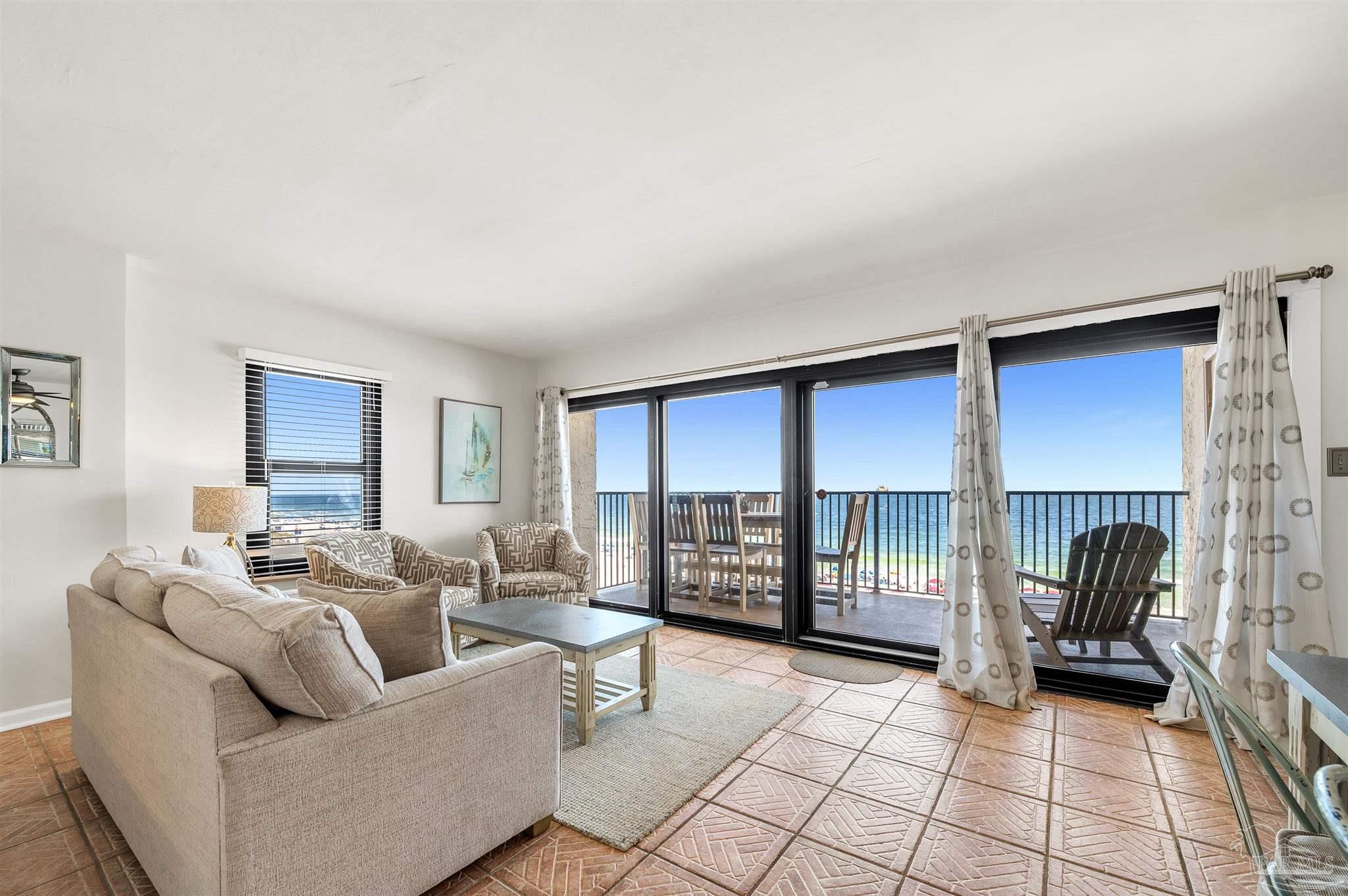13817 Perdido Key Drive, Unit 501 Pensacola, FL 32507 - Photo 17 of 63 a living room with furniture and a floor to ceiling window