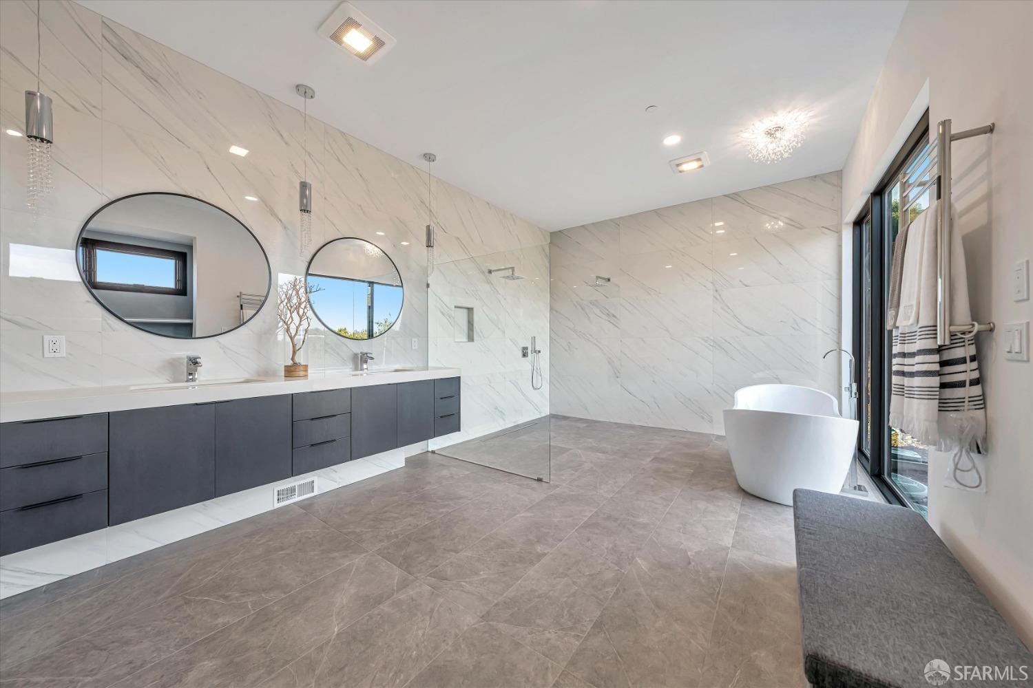 2011 Bishop Road Belmont, CA 94002 - Photo 18 of 35 a spacious bathroom with a double vanity sink and a mirror