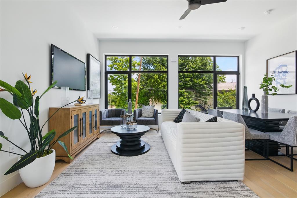 430 East 8th Street, Unit 201 Dallas, TX 75203 - Photo 8 of 26 a living room with furniture large window and flat screen tv