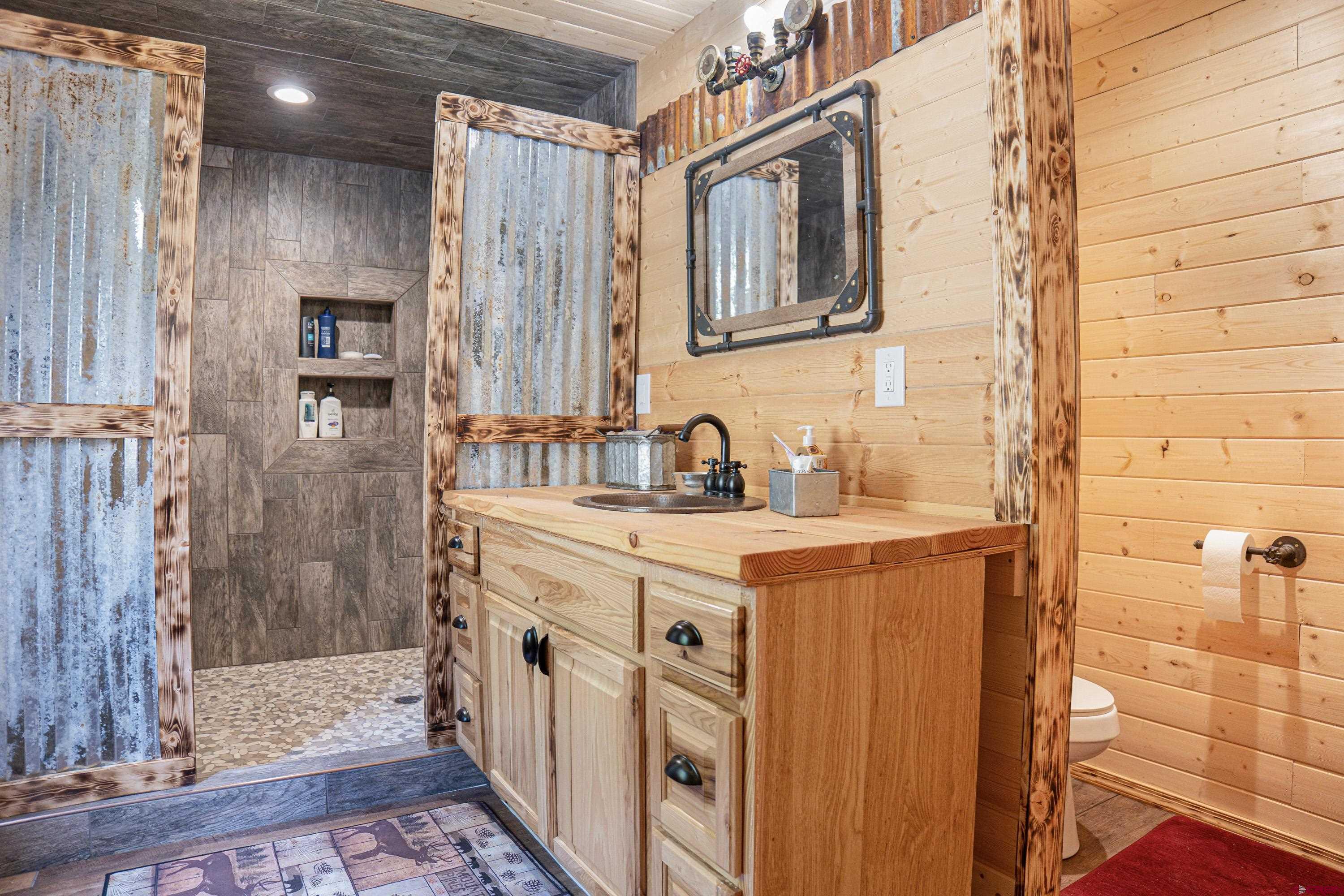 3300 County Road Silverton, CO 81433 - Photo 13 of 30 a bathroom with a sink a mirror and a shower