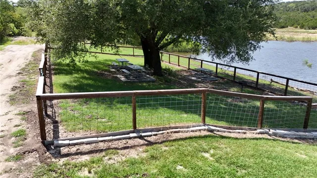 a view of a dry yard with trees and stairs