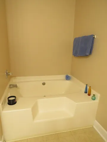 a bathroom with a bathtub