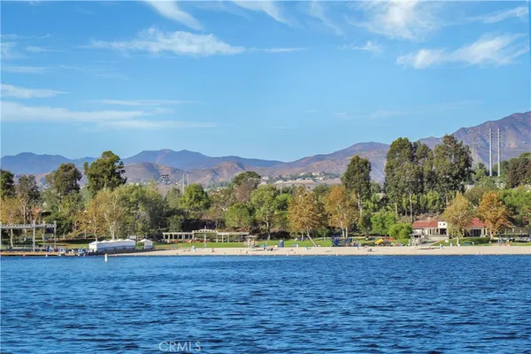 a view of a lake with a mountain in the background