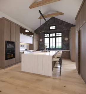 a view of kitchen with sink and refrigerator