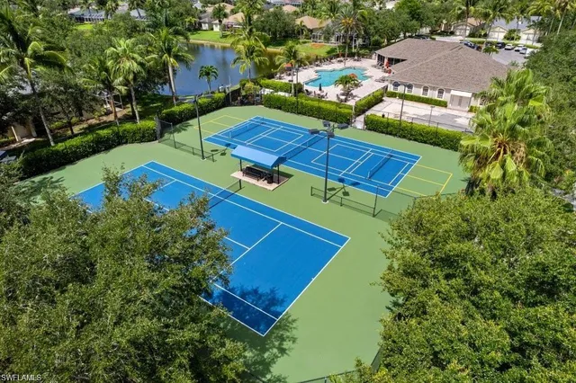 an aerial view of a house with a garden