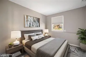 a bedroom with bed and a window