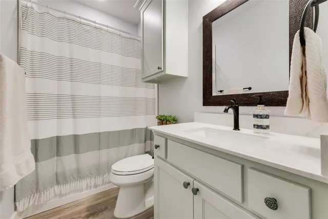 a bathroom with a sink a toilet and mirror