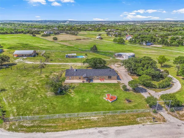 an aerial view of residential houses with outdoor space