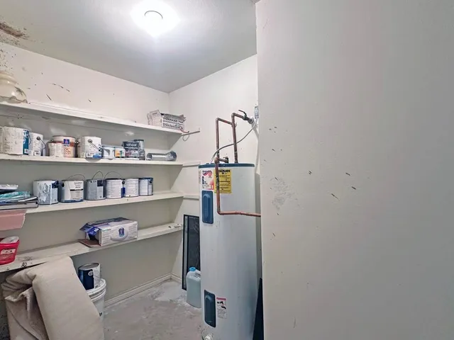a room with shelves