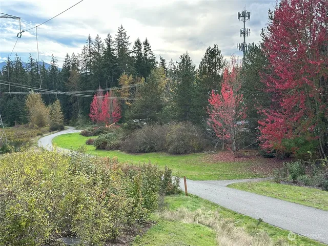 a backyard of a house with lots of green space and fountain