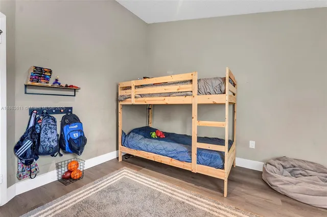 a bedroom with bunk beds
