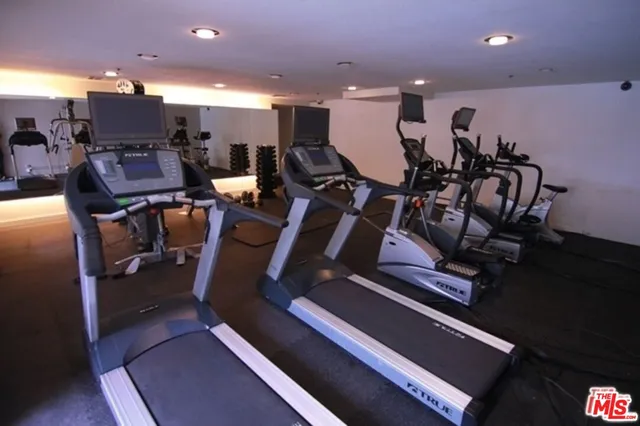 a view of a room with gym equipment