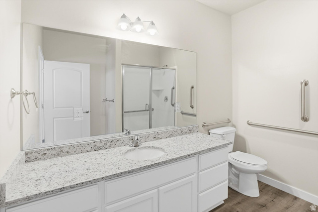 1838 West 300th Street South, Unit B Mapleton, UT 84664 - Photo 30 of 51 Bathroom vanity featuring a speckled countertop, integrated sink, and brushed nickel faucet